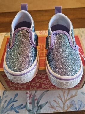 VANS SLIP ON V OMBRE GLITTER TODDLER GIRL NWT SUZE 8